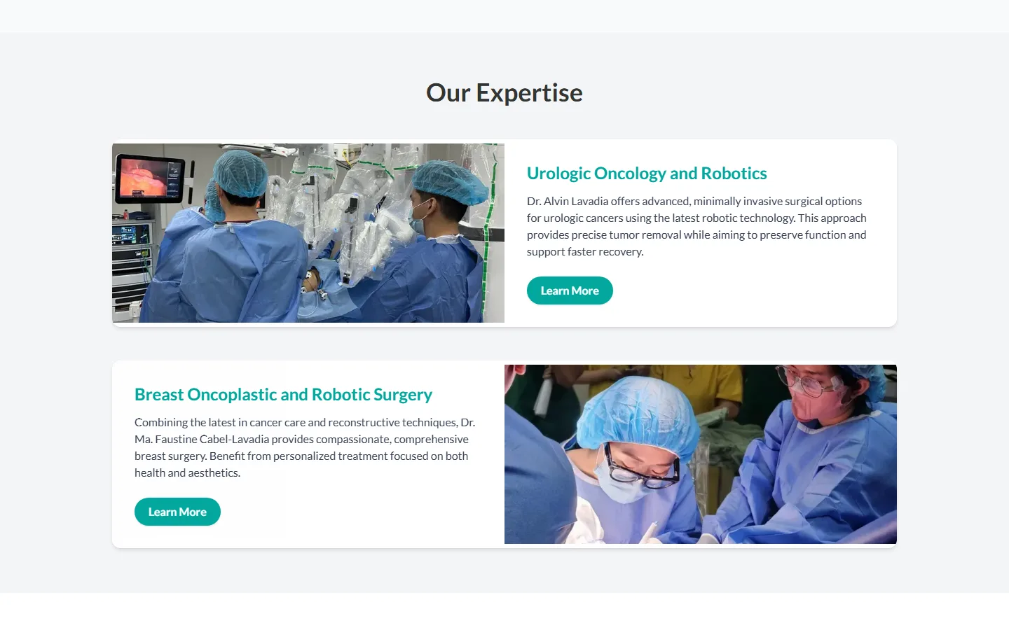 Surgery.PH areas of practice with operating room photos for robotic urologic surgery and breast oncoplastic surgery